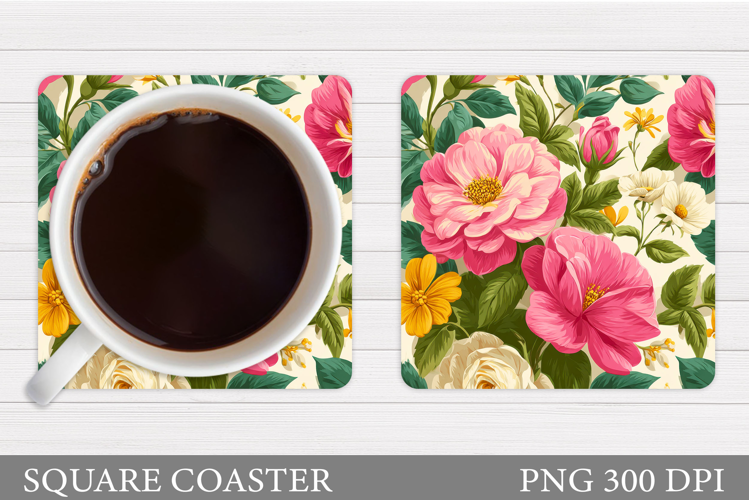 Flowers Coaster Sublimation. Floral Coaster Design
