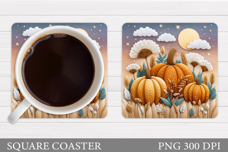 Pumpkin Coaster Design. Flowers Coaster Sublimation