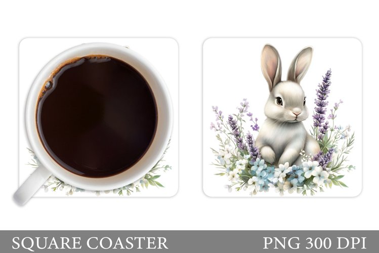 Cute Bunny Coaster. Bunny Flowers Coaster Sublimation example image 1