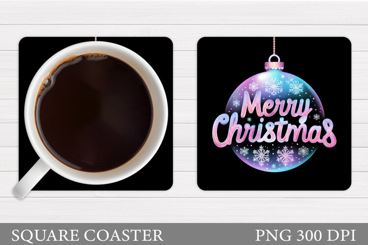 Christmas Coaster Sublimation. Merry Christmas Coaster example image 1