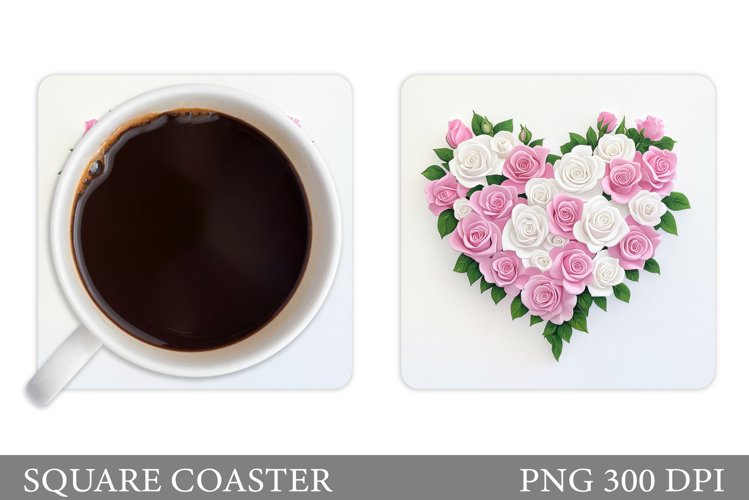 Roses Coaster Sublimation. Flowers Coaster Design example image 1