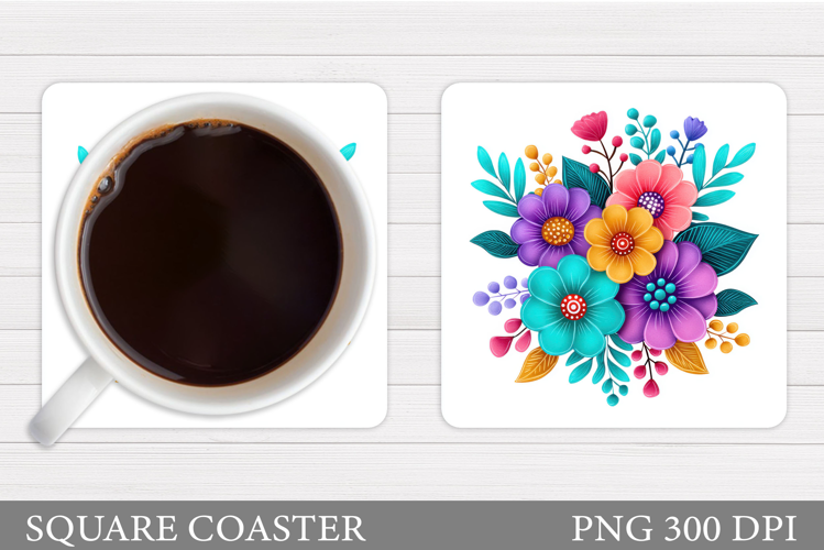 Flowers Coaster Sublimation. Floral Coaster Design