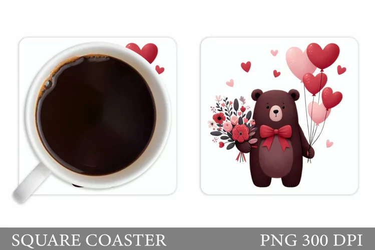 Cute Bear Square Coaster. Valentines Bear Coaster Design