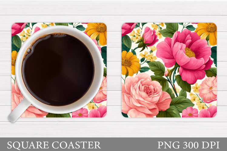 Flowers Coaster Sublimation. Floral Coaster Design