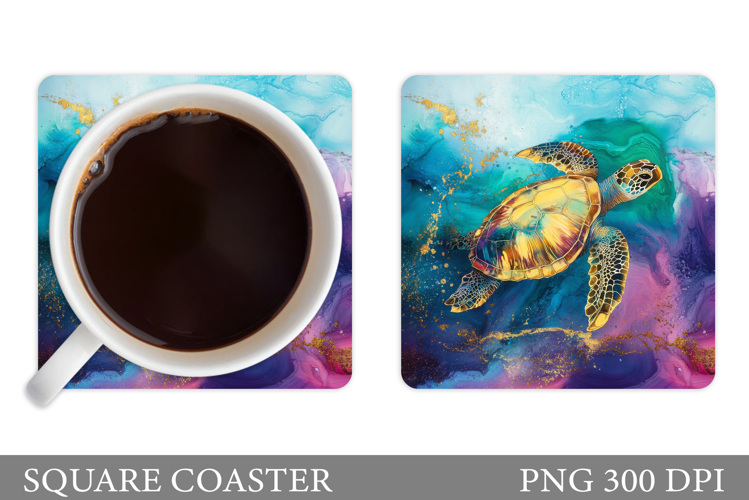 Turtle Square Coaster Design. Sea Turtle Coaster Sublimation