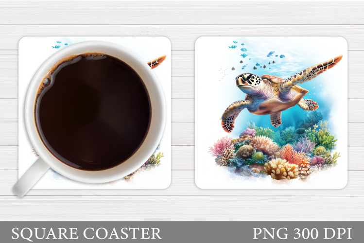 Turtle Square Coaster Design. Sea Turtle Coaster Sublimation