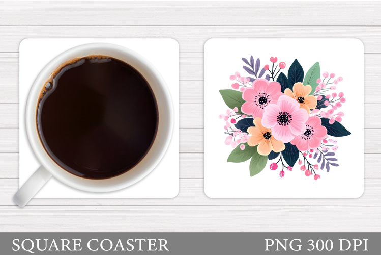Flowers Coaster Sublimation. Floral Coaster Design
