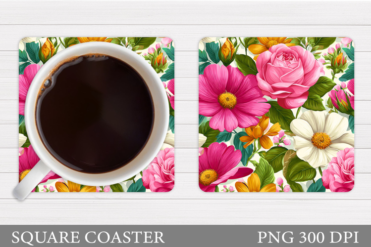Floral Coaster Design. Flowers Coaster Sublimation