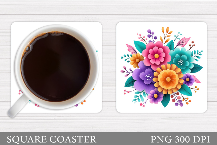 Flowers Coaster Sublimation. Floral Coaster Design