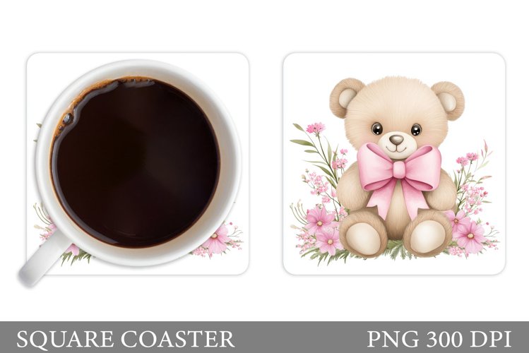Bear Coaster Sublimation. Bear Flowers Coaster Design example image 1