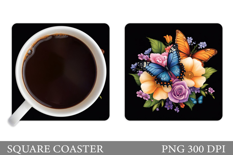 Butterfly Coaster Design. Flowers Coaster Sublimation