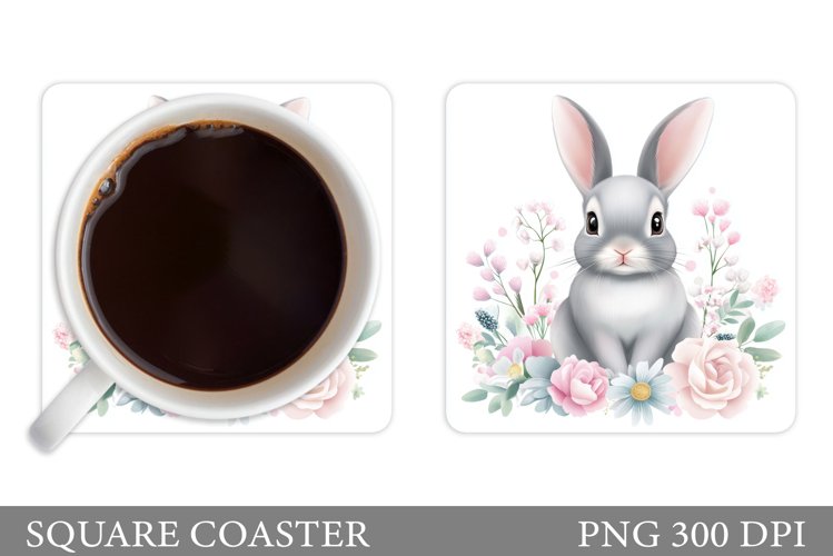 Cute Bunny Coaster. Bunny Flowers Coaster Sublimation example image 1
