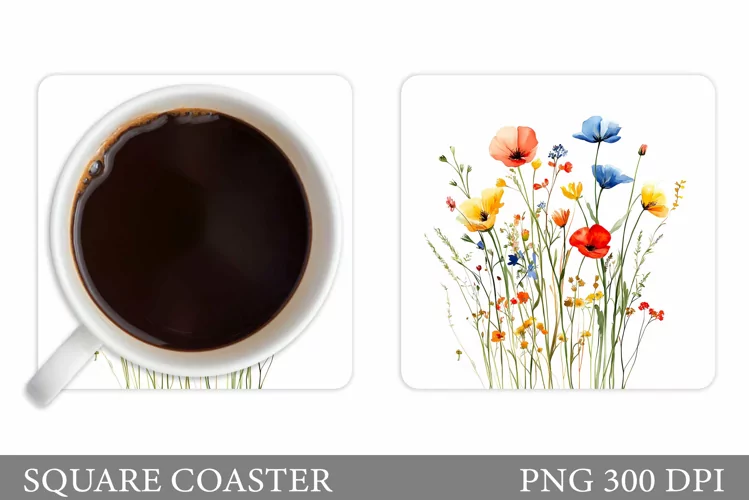 Wildflowers Coaster Sublimation. Flowers Coaster Design