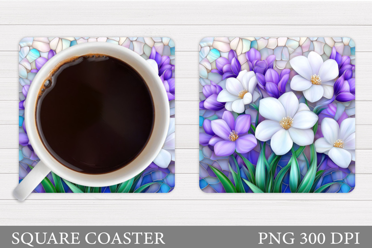Flowers Square Coaster Sublimation. Flowers Coaster Design