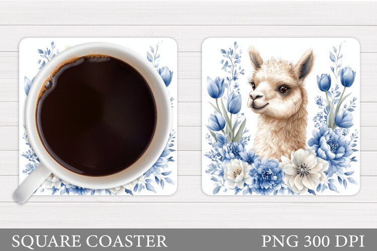 Cute Lama Coaster Design. Lama Flowers Coaster Sublimation example image 1