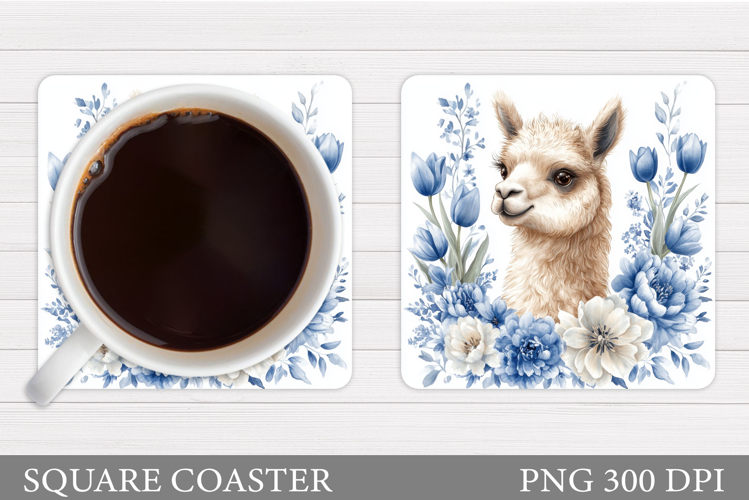 Cute Lama Coaster Design. Lama Flowers Coaster Sublimation