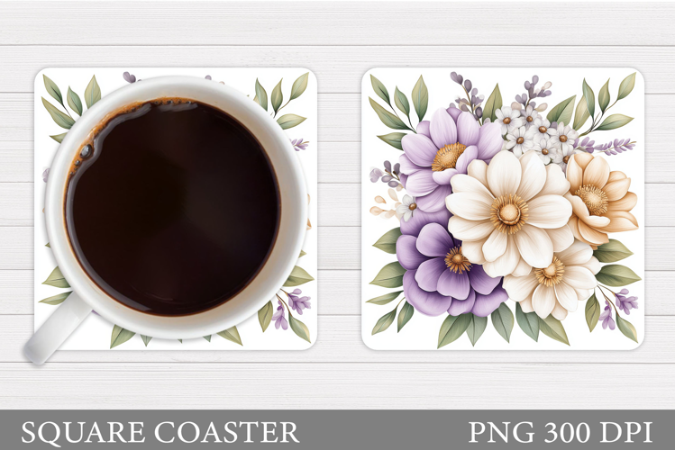 Flowers Square Coaster Sublimation. Flowers Coaster Design