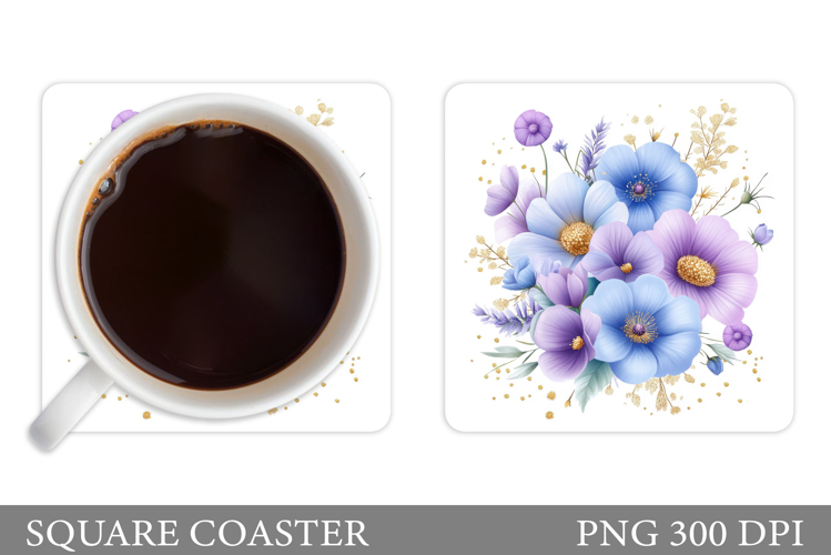 Flowers Coaster Sublimation. Floral Coaster Design