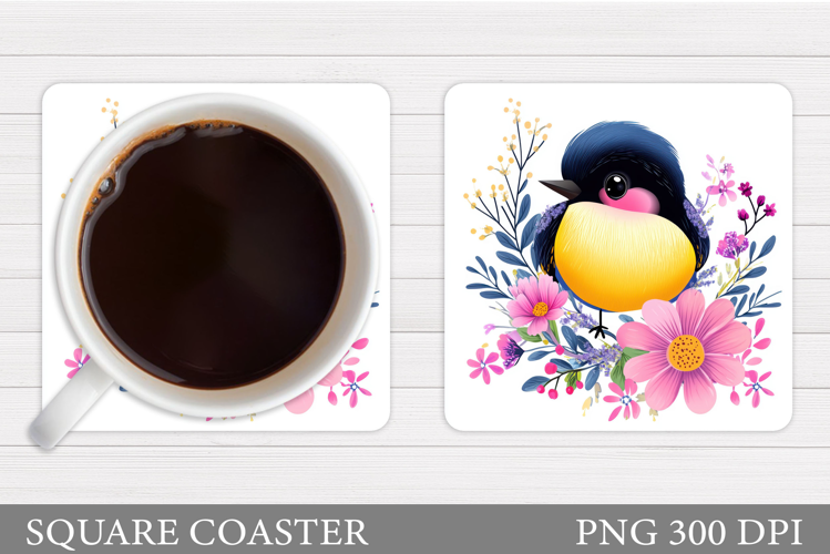 Bird Coaster Design. Bird Flowers Coaster Sublimation