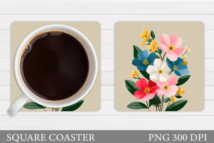 Flowers Coaster Sublimation. Floral Coaster Design example image 1
