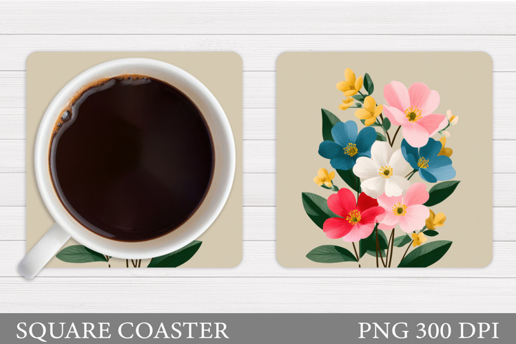 Flowers Coaster Sublimation. Floral Coaster Design