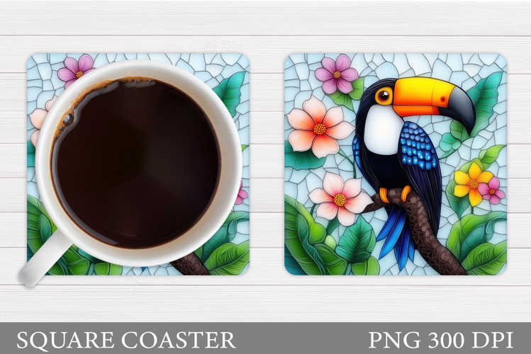 Toucan Coaster Design. Toucan Flowers Coaster Sublimation
