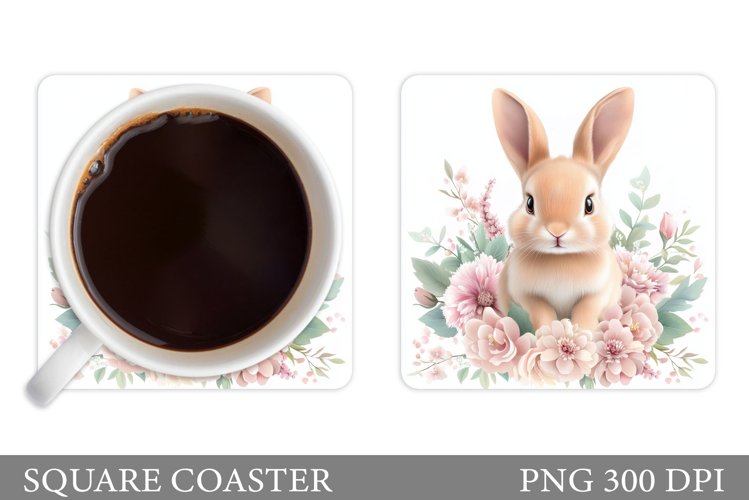 Cute Bunny Coaster Design. Bunny Flowers Coaster example image 1