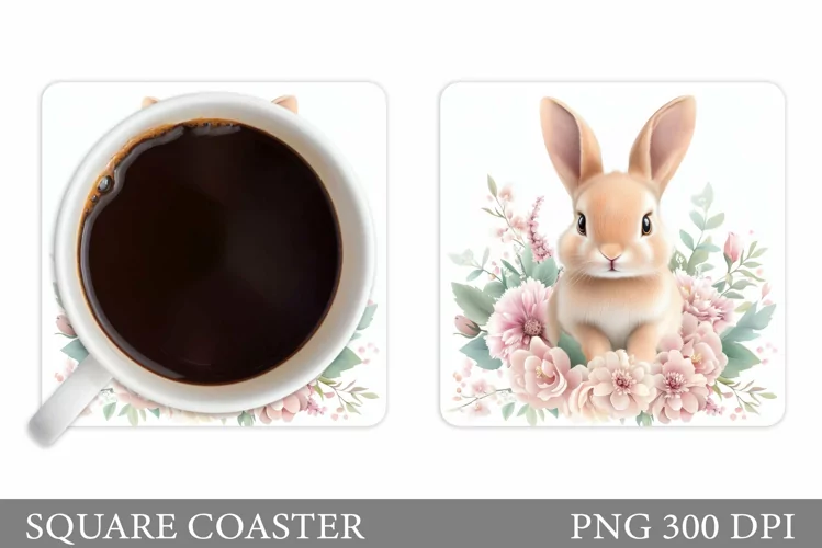 Cute Bunny Coaster Design. Bunny Flowers Coaster