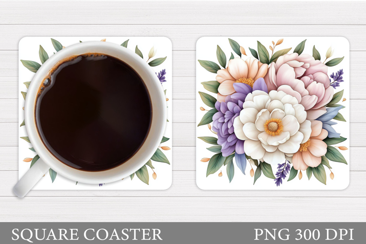 Flowers Square Coaster Sublimation. Flowers Coaster Design