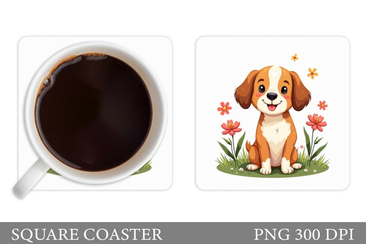 Cute Dog Coaster Design. Dog Flowers Coaster Sublimation