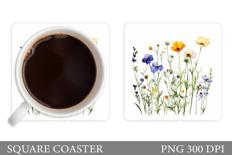 Wildflowers Coaster Sublimation. Flowers Coaster Design example image 1