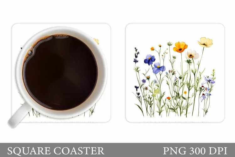 Wildflowers Coaster Sublimation. Flowers Coaster Design