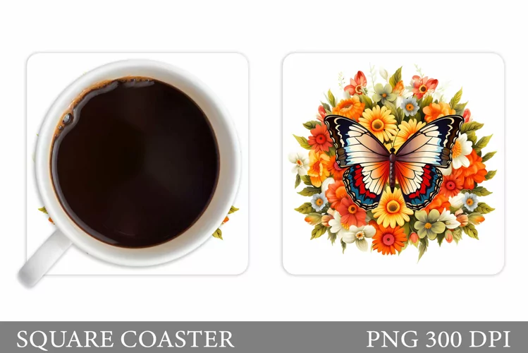 Butterfly Coaster Design. Floral Coaster Sublimation