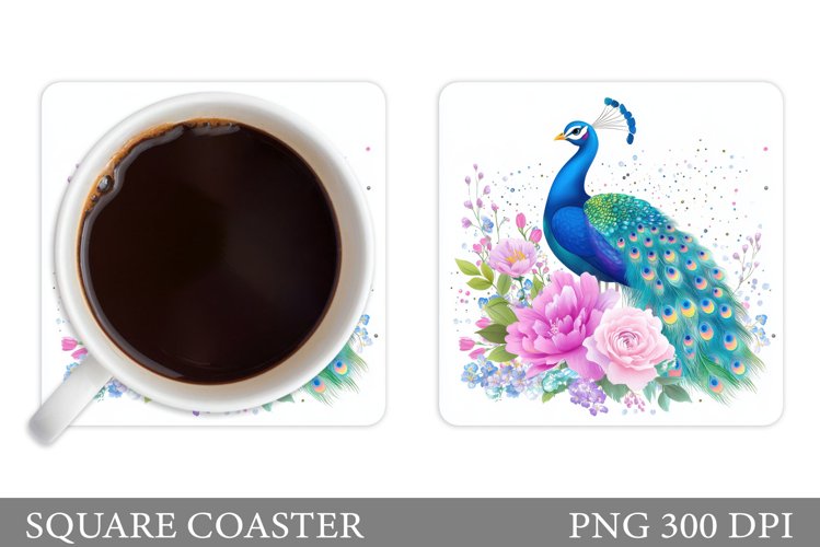 Peacock Coaster Design. Flowers Coaster Sublimation example image 1