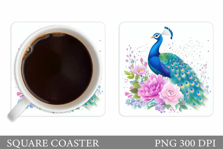 Peacock Coaster Design. Flowers Coaster Sublimation