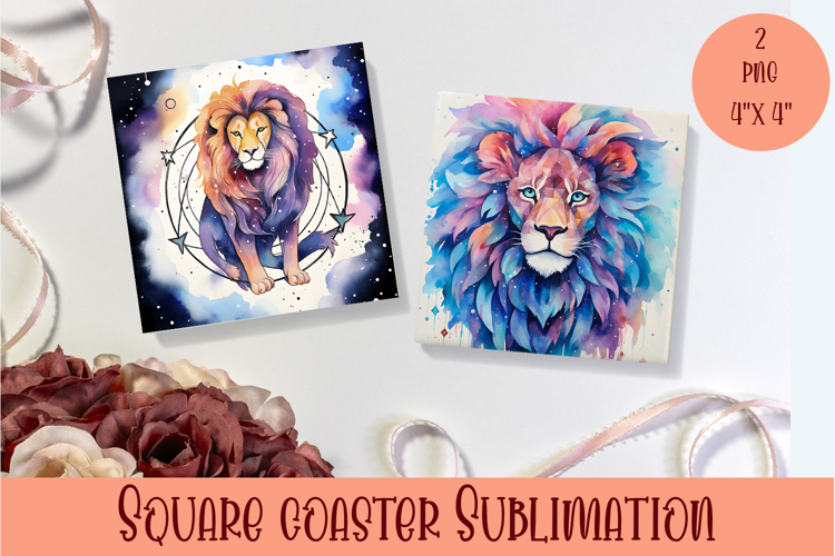 Cute lion Coaster Design. lion square Coaster Sublimation