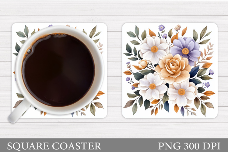 Flowers Square Coaster Sublimation. Flowers Coaster Design