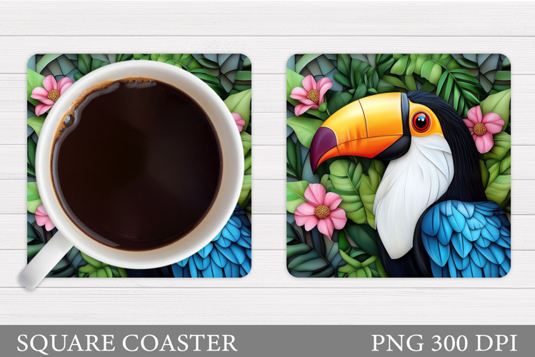 Toucan Coaster Design. Toucan Flowers Coaster Sublimation