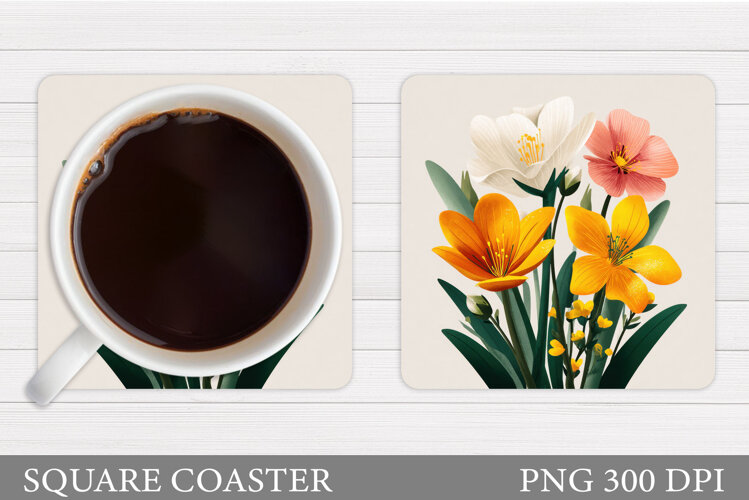 Flowers Coaster Sublimation. Floral Coaster Design example image 1