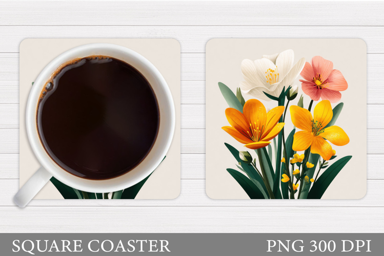 Flowers Coaster Sublimation. Floral Coaster Design