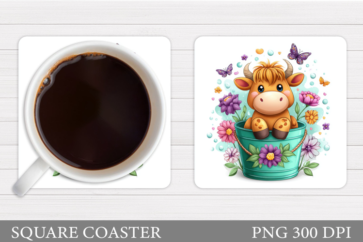 Cow Coaster Sublimation. Cow Flowers Coaster Design