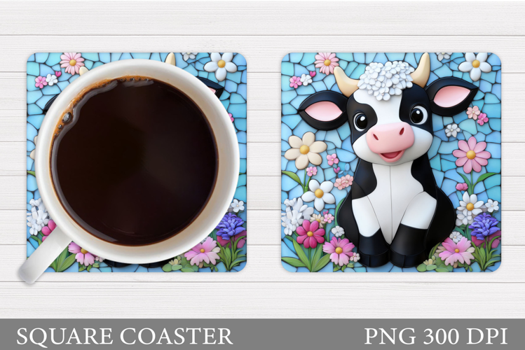 Cow Coaster Sublimation. Cow Flowers Coaster Design