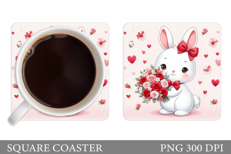 Valentines Bunny Coaster. Cute Bunny Coaster Sublimation example image 1