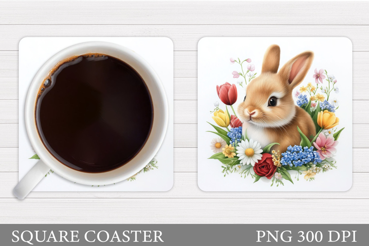 Cute Bunny Coaster Design. Bunny Flowers Coaster Sublimation