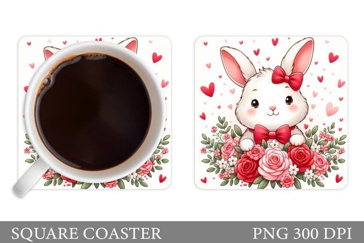 Valentines Bunny Coaster. Cute Bunny Coaster Sublimation