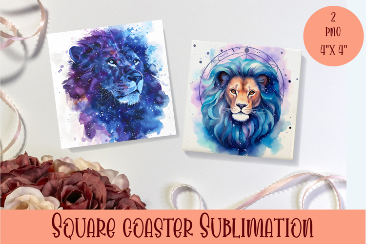 Cute lion Coaster Design. lion square Coaster Sublimation