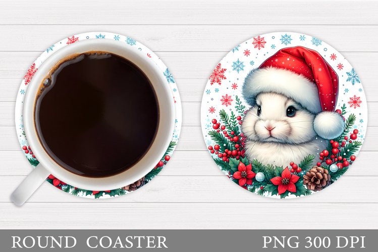 Christmas Bunny Coaster. Cute Bunny Coaster Sublimation example image 1