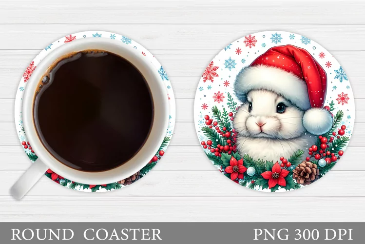 Christmas Bunny Coaster. Cute Bunny Coaster Sublimation