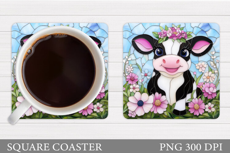 Cow Coaster Sublimation. Cow Flowers Coaster Design example image 1