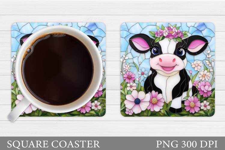 Cow Coaster Sublimation. Cow Flowers Coaster Design